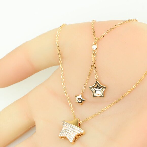 Rose Gold Double Layer Star Charm Necklace – Elegant & Stylish, XPNL0394 - Picture 5 of 13